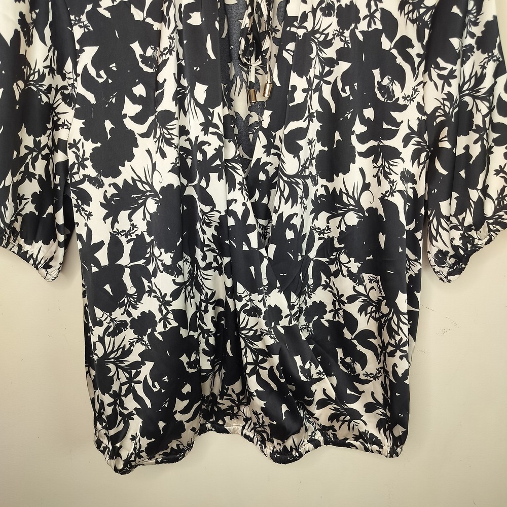 INC International Concepts Floral Satin Top Wrap Front Tasseled - Picture 3 of 10